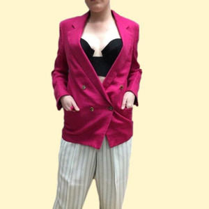 Vintage Burberrys 42/M Pink Linen Double Breasted Blazer
